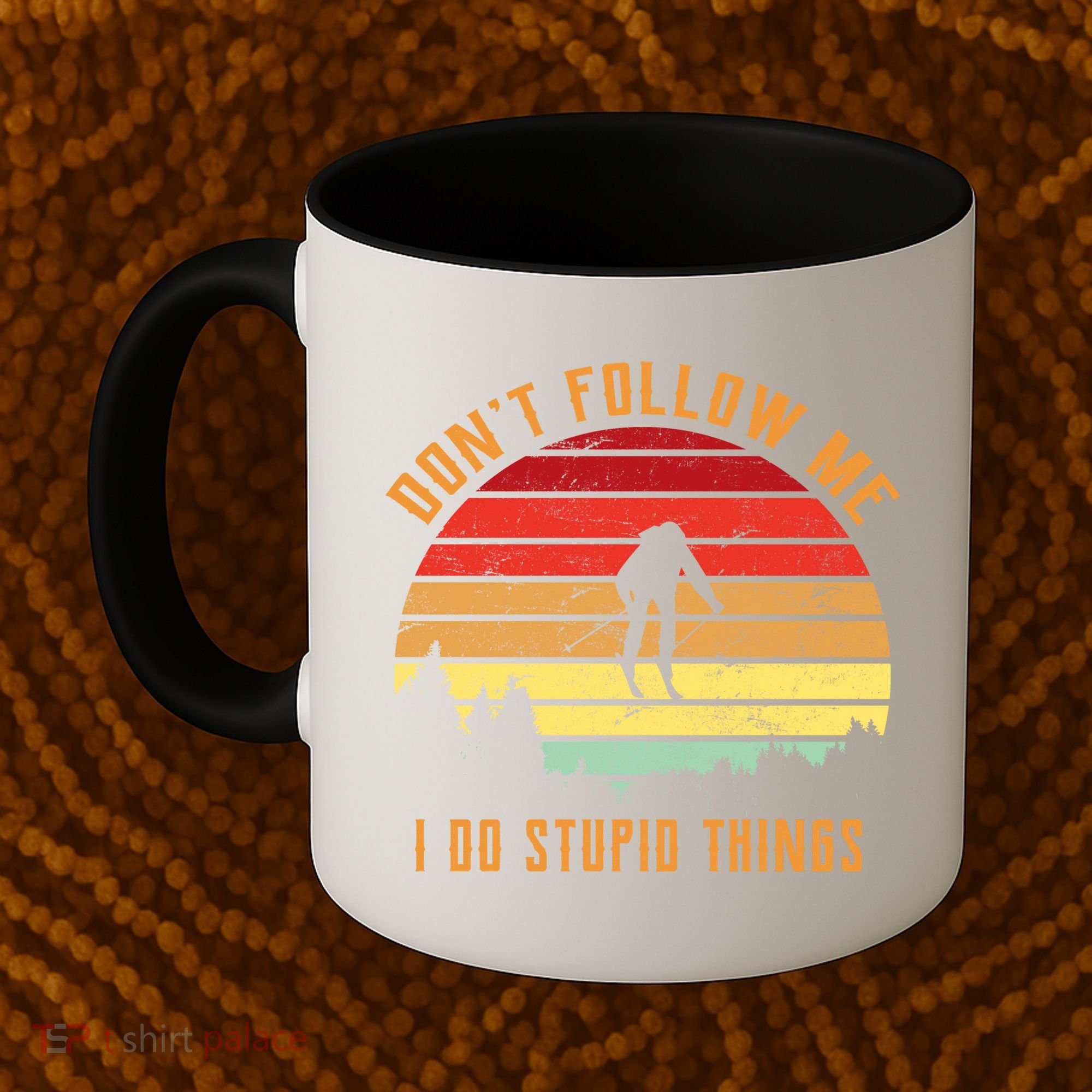 Retro Skiing Don't Follow Me I Do Stupid Things Coffee Mug