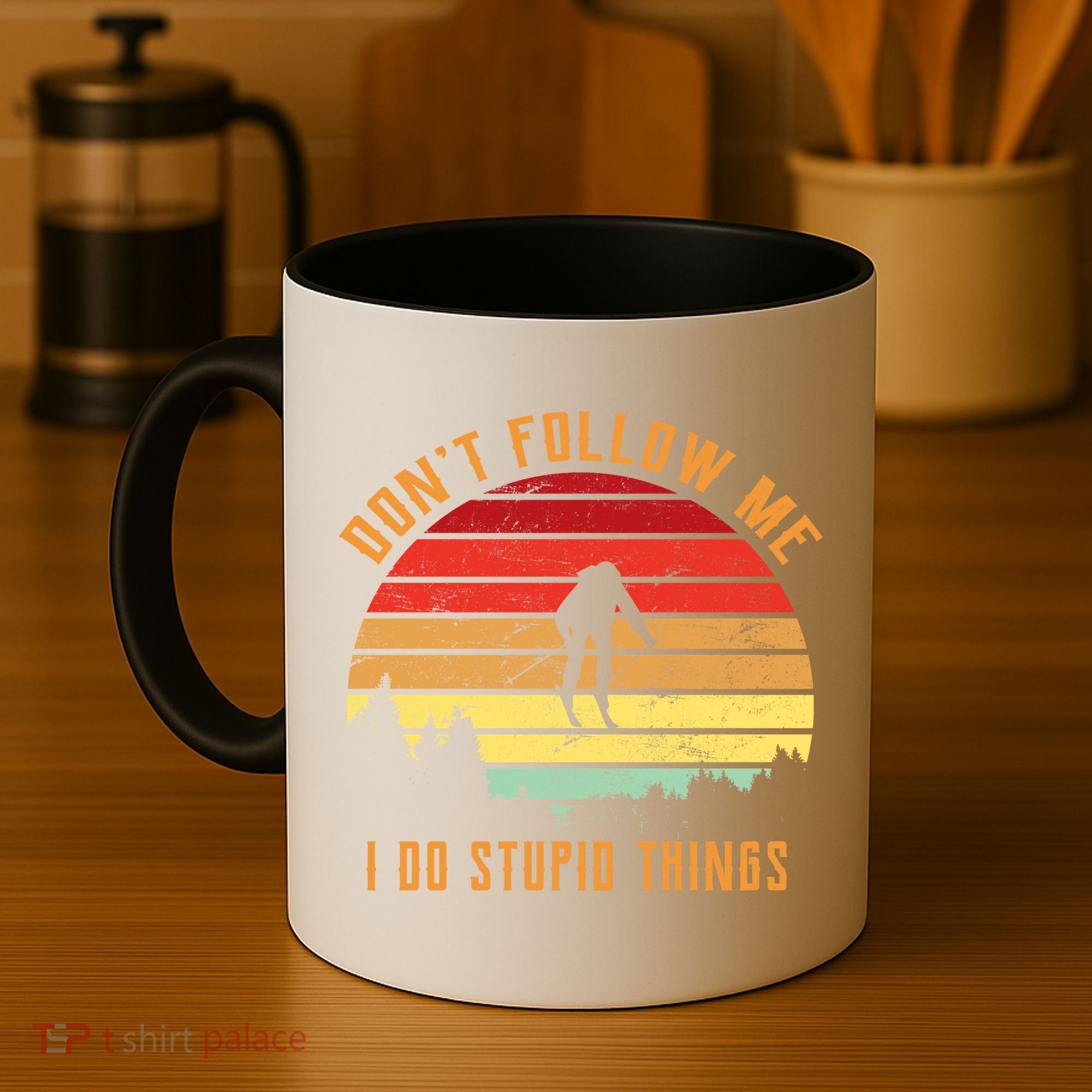 Retro Skiing Don't Follow Me I Do Stupid Things Coffee Mug
