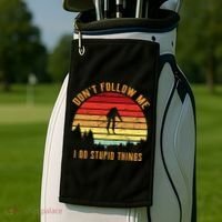 Retro Skiing Don't Follow Me I Do Stupid Things Golf Towel thumb 2