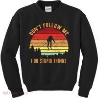 Retro Skiing Don't Follow Me I Do Stupid Things Kids Sweatshirt thumb 0