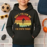 Retro Skiing Don't Follow Me I Do Stupid Things Kids Hoodie thumb 2