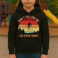 Retro Skiing Don't Follow Me I Do Stupid Things Kids Hoodie thumb 3