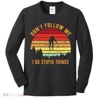 Retro Skiing Don't Follow Me I Do Stupid Things Kids Long Sleeve Shirt thumb 0