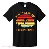 Retro Skiing Don't Follow Me I Do Stupid Things Kids T-Shirt thumb 0