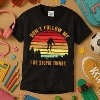 Retro Skiing Don't Follow Me I Do Stupid Things Kids T-Shirt thumb 3