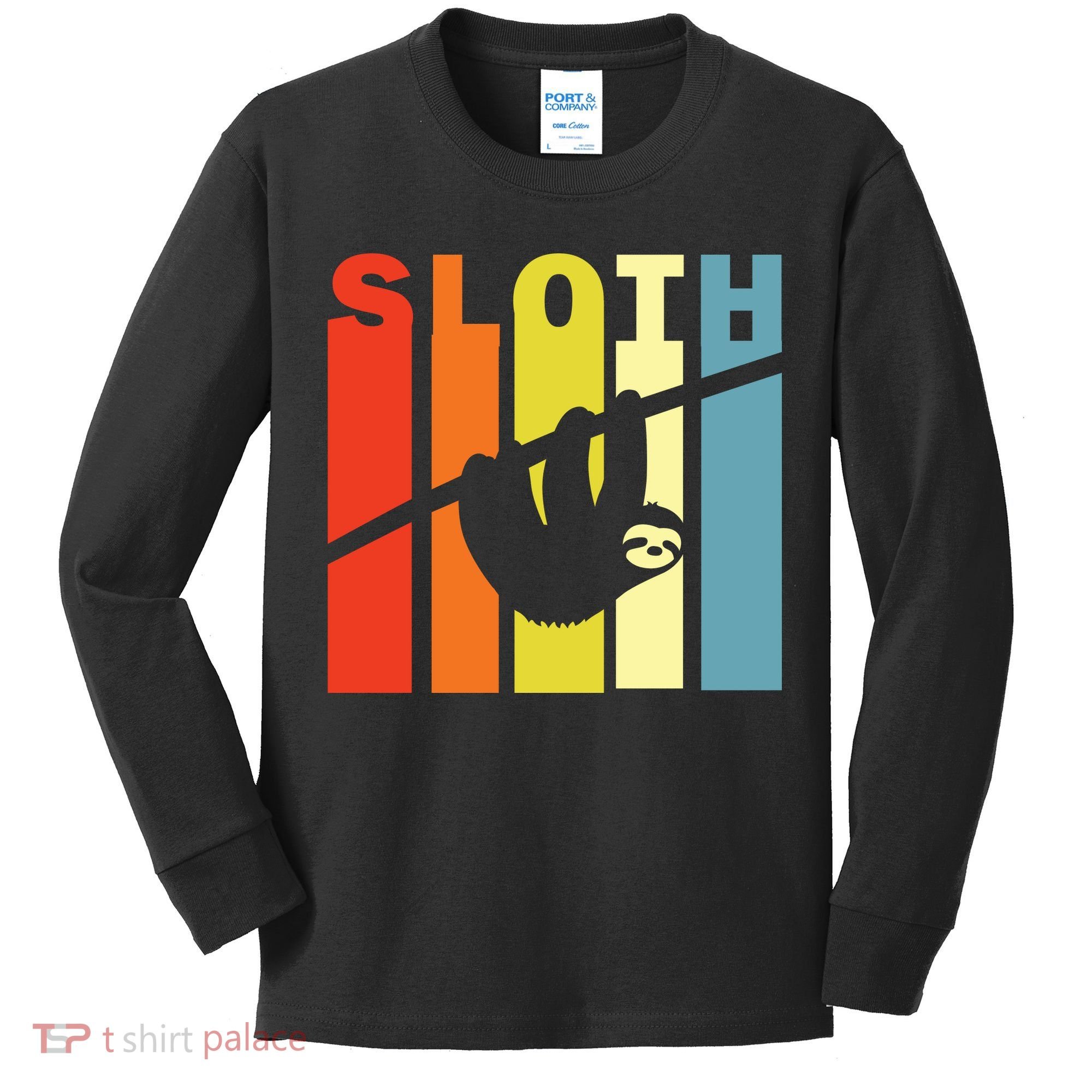 Retro Sloth Kids Long Sleeve Shirt