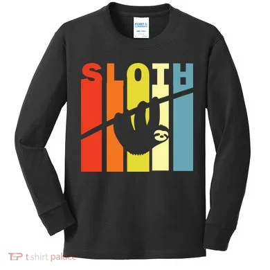 Retro Sloth Kids Long Sleeve Shirt