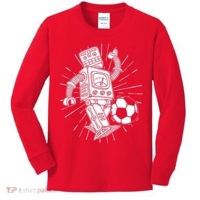 Retro Soccer Robot Kids Long Sleeve Shirt