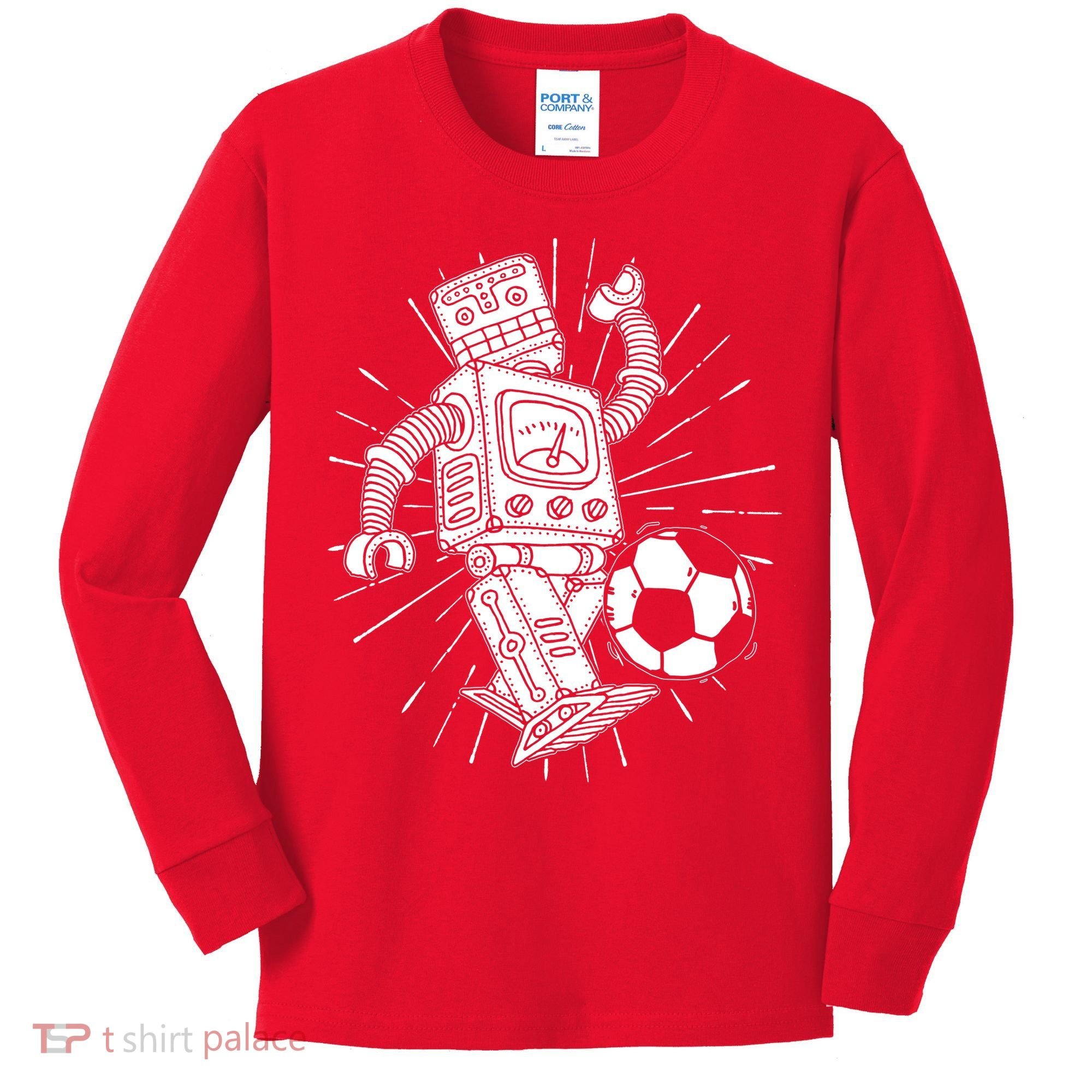 Retro Soccer Robot Kids Long Sleeve Shirt