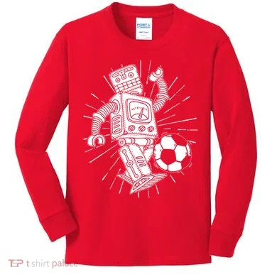 Retro Soccer Robot Kids Long Sleeve Shirt