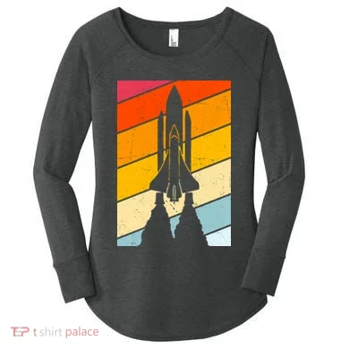 Retro Space Rocket Launch Women's Perfect Tri Tunic Long Sleeve Shirt