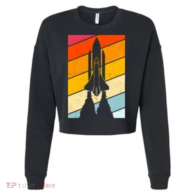 Retro Space Rocket Launch Cropped Pullover Crew