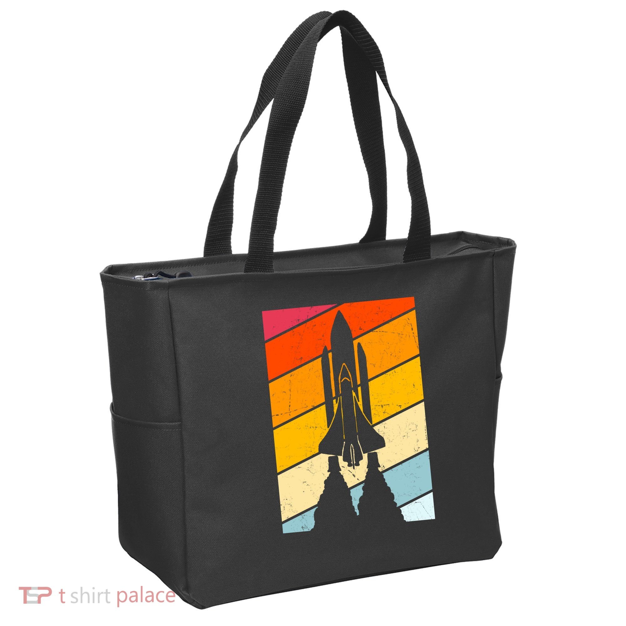 Retro Space Rocket Launch Tote Bag