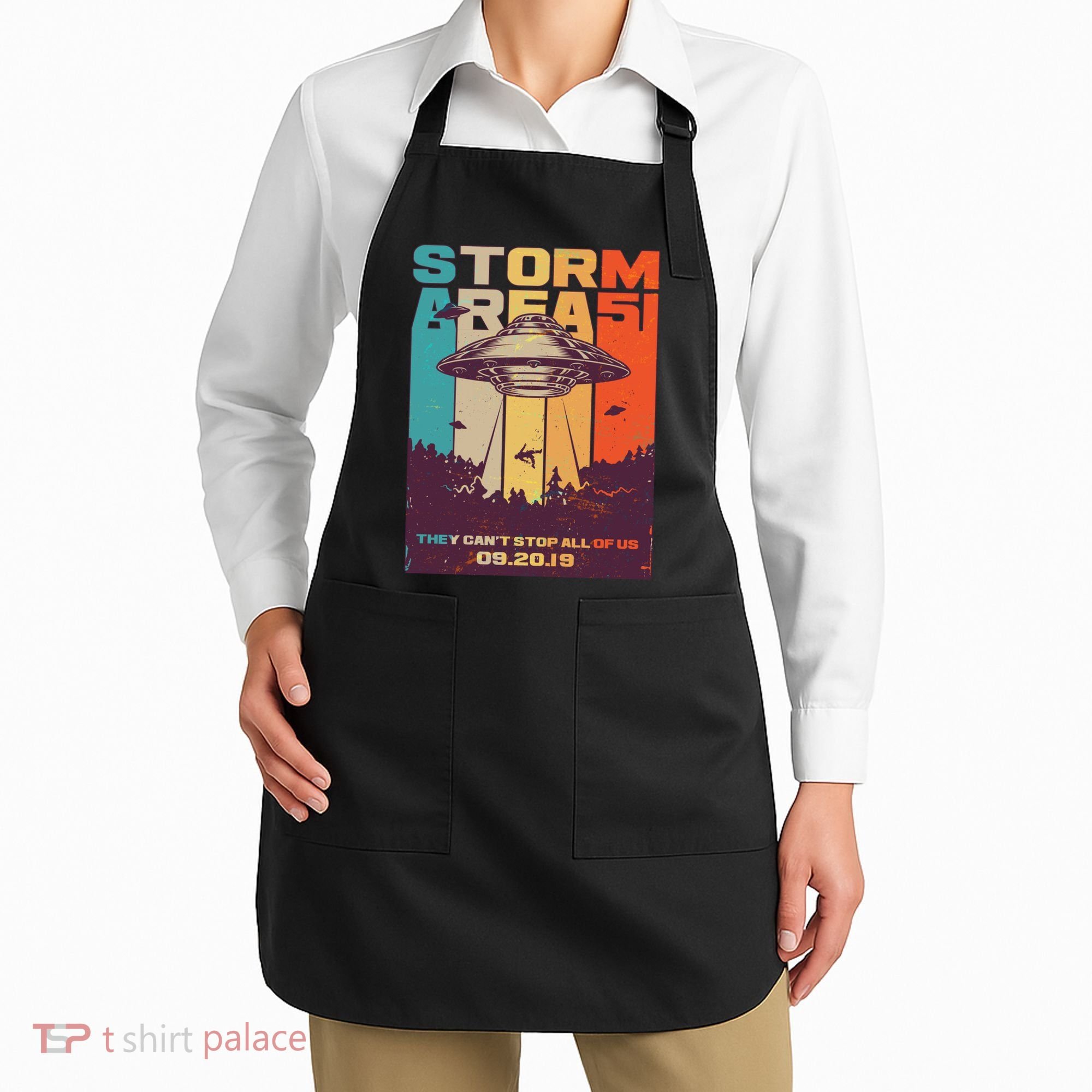 Retro Storm Area 51 UFO They Can't Stop Us All Apron