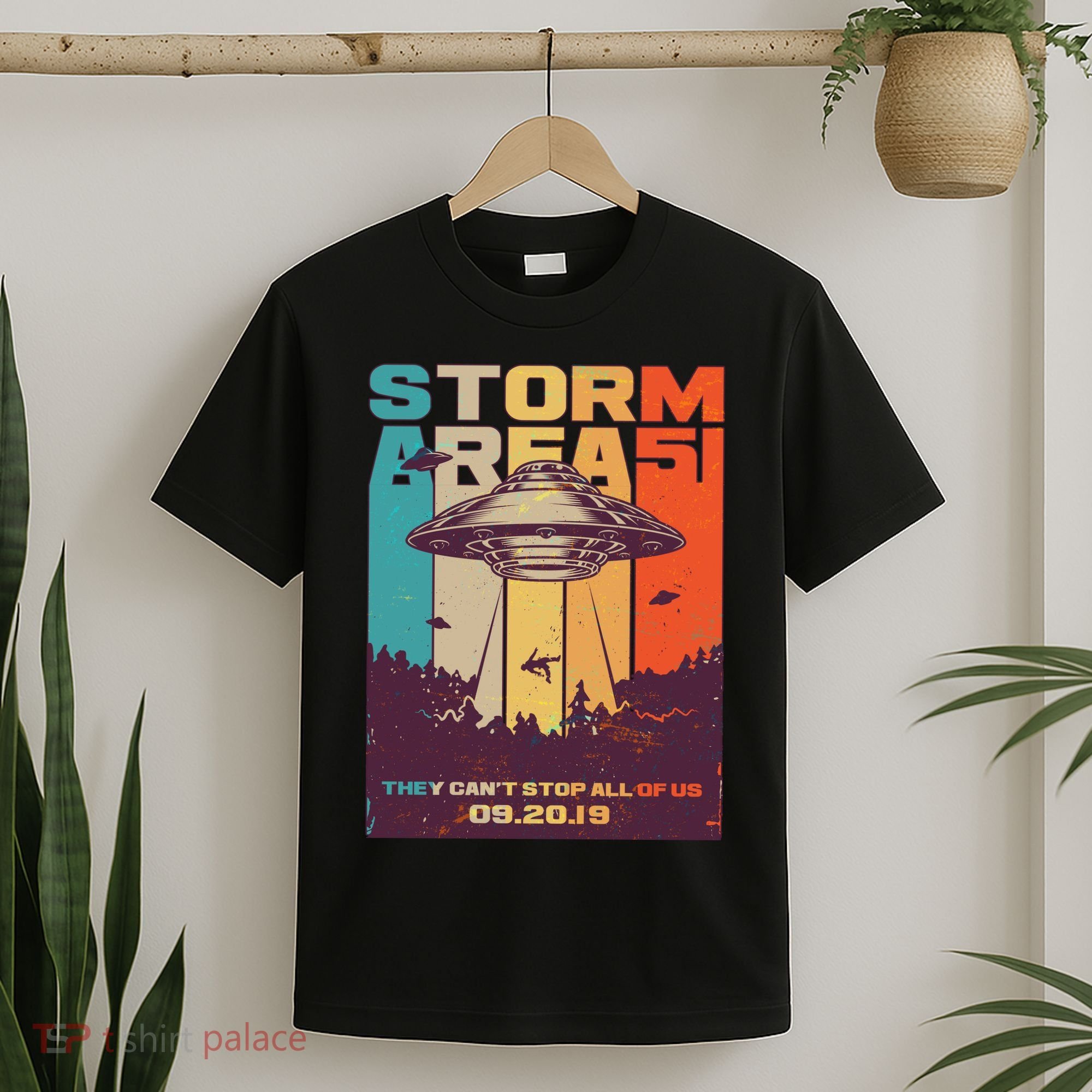 Retro Storm Area 51 UFO They Can't Stop Us All T-Shirt