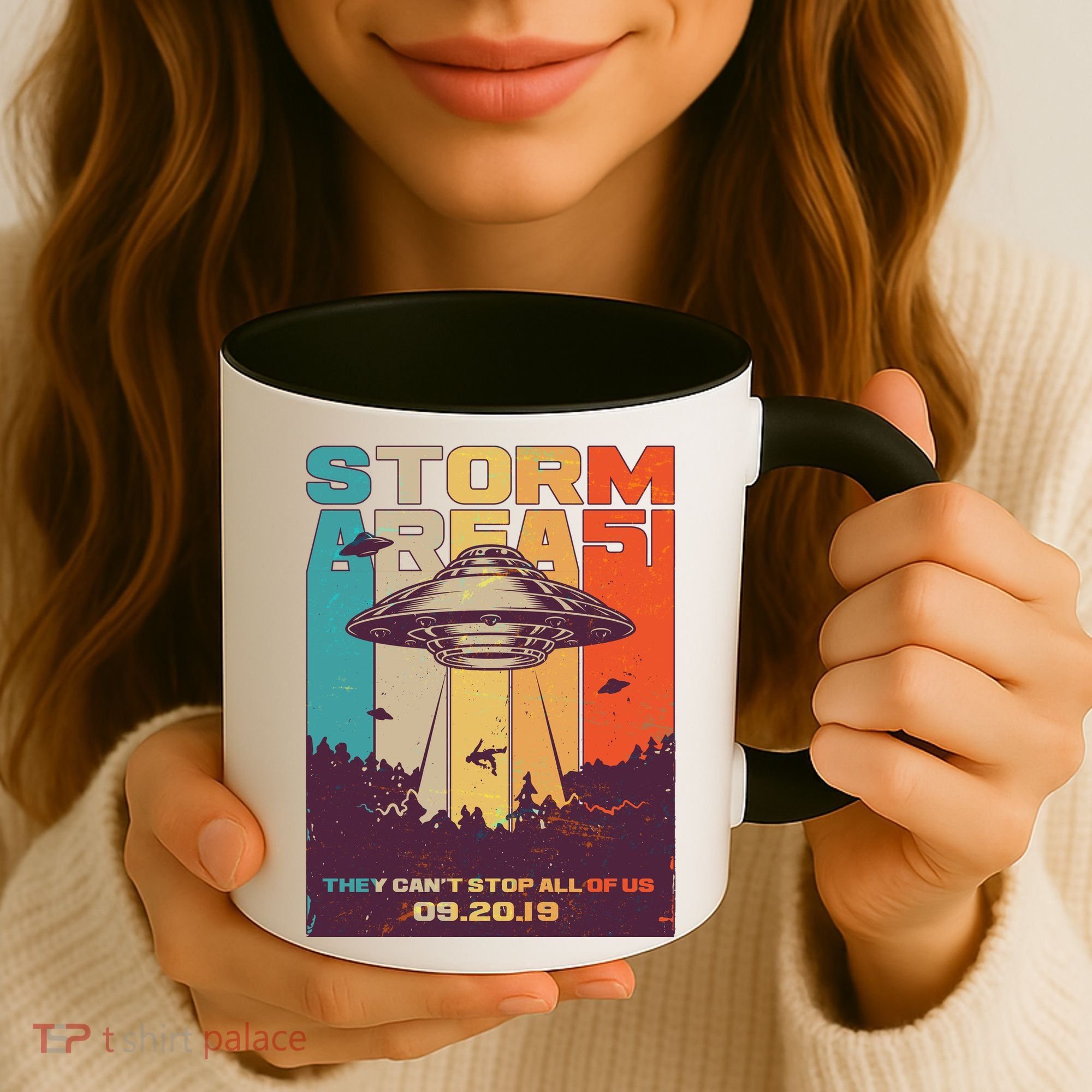 Retro Storm Area 51 UFO They Can't Stop Us All Coffee Mug
