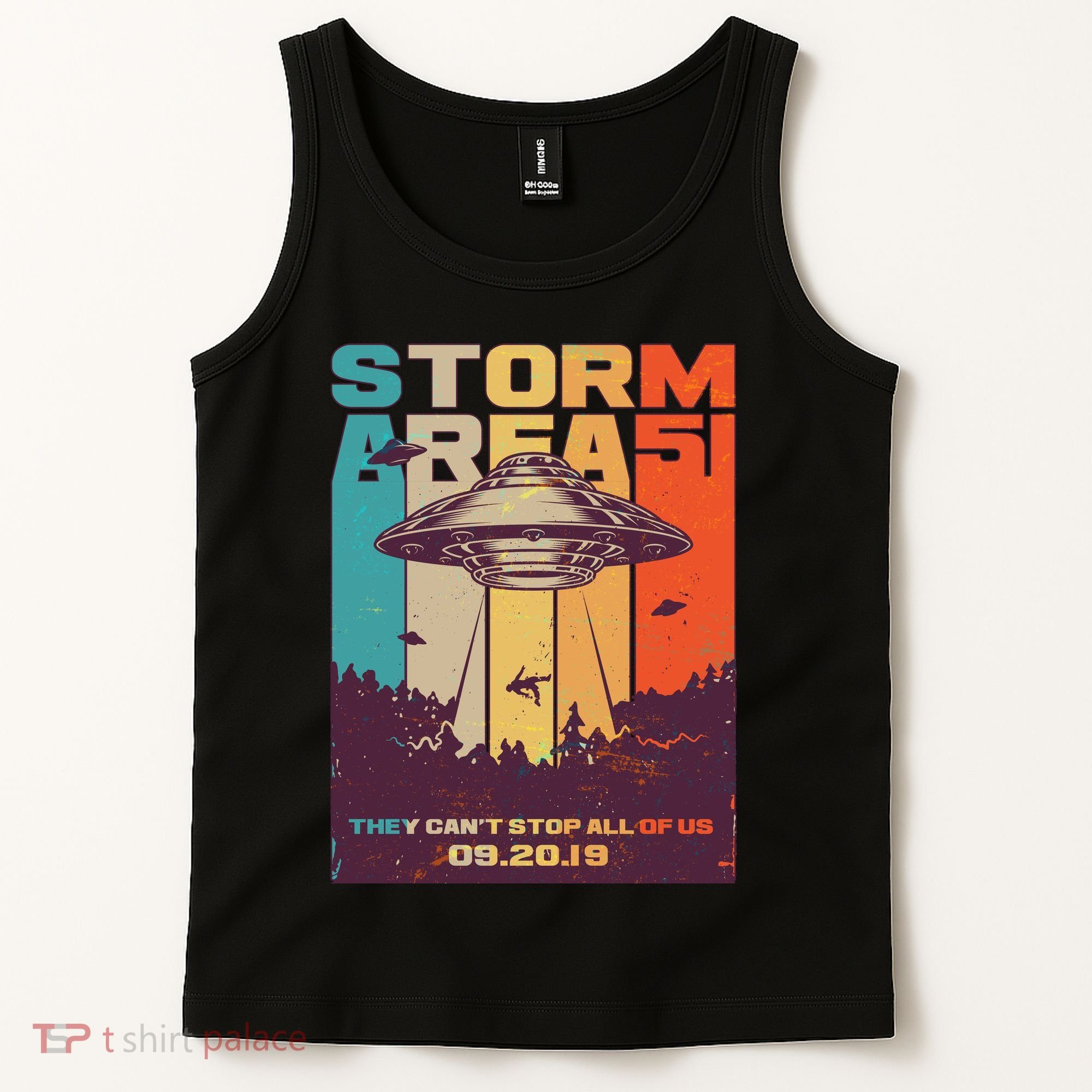 Retro Storm Area 51 UFO They Can't Stop Us All Tank Top