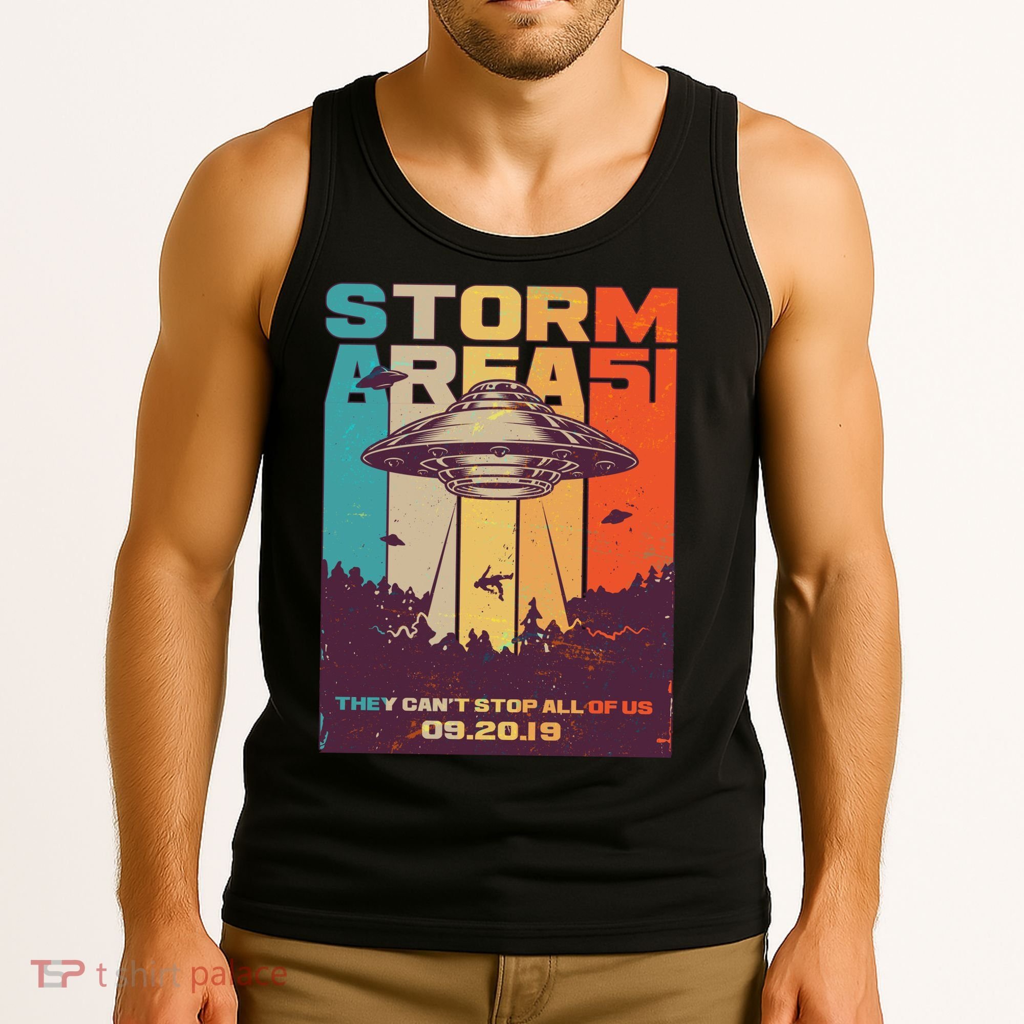 Retro Storm Area 51 UFO They Can't Stop Us All Tank Top
