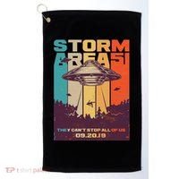 Retro Storm Area 51 UFO They Can't Stop Us All Golf Towel thumb 0