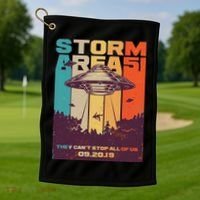 Retro Storm Area 51 UFO They Can't Stop Us All Golf Towel thumb 1