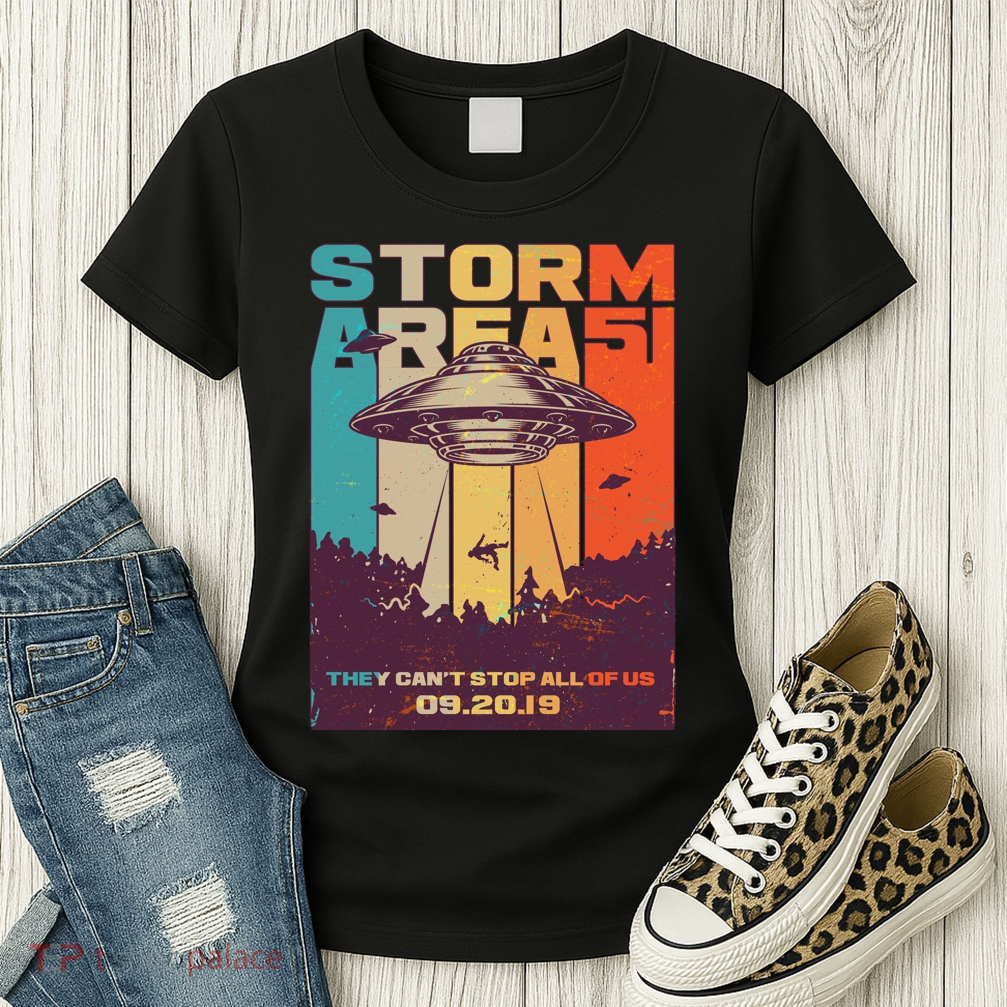 Retro Storm Area 51 UFO They Can't Stop Us All Women's T-Shirt