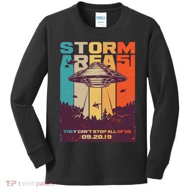 Retro Storm Area 51 UFO They Can't Stop Us All Kids Long Sleeve Shirt