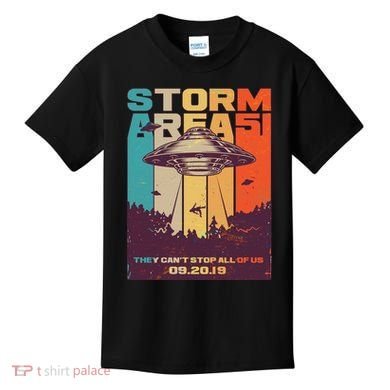 Retro Storm Area 51 UFO They Can't Stop Us All Kids T-Shirt