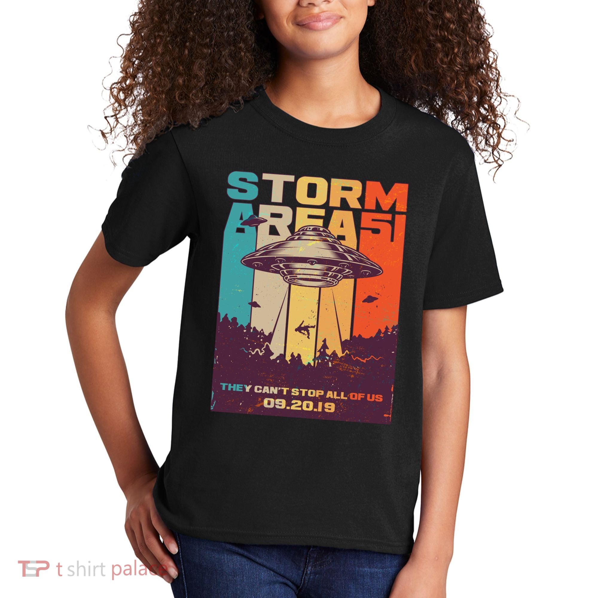 Retro Storm Area 51 UFO They Can't Stop Us All Kids T-Shirt
