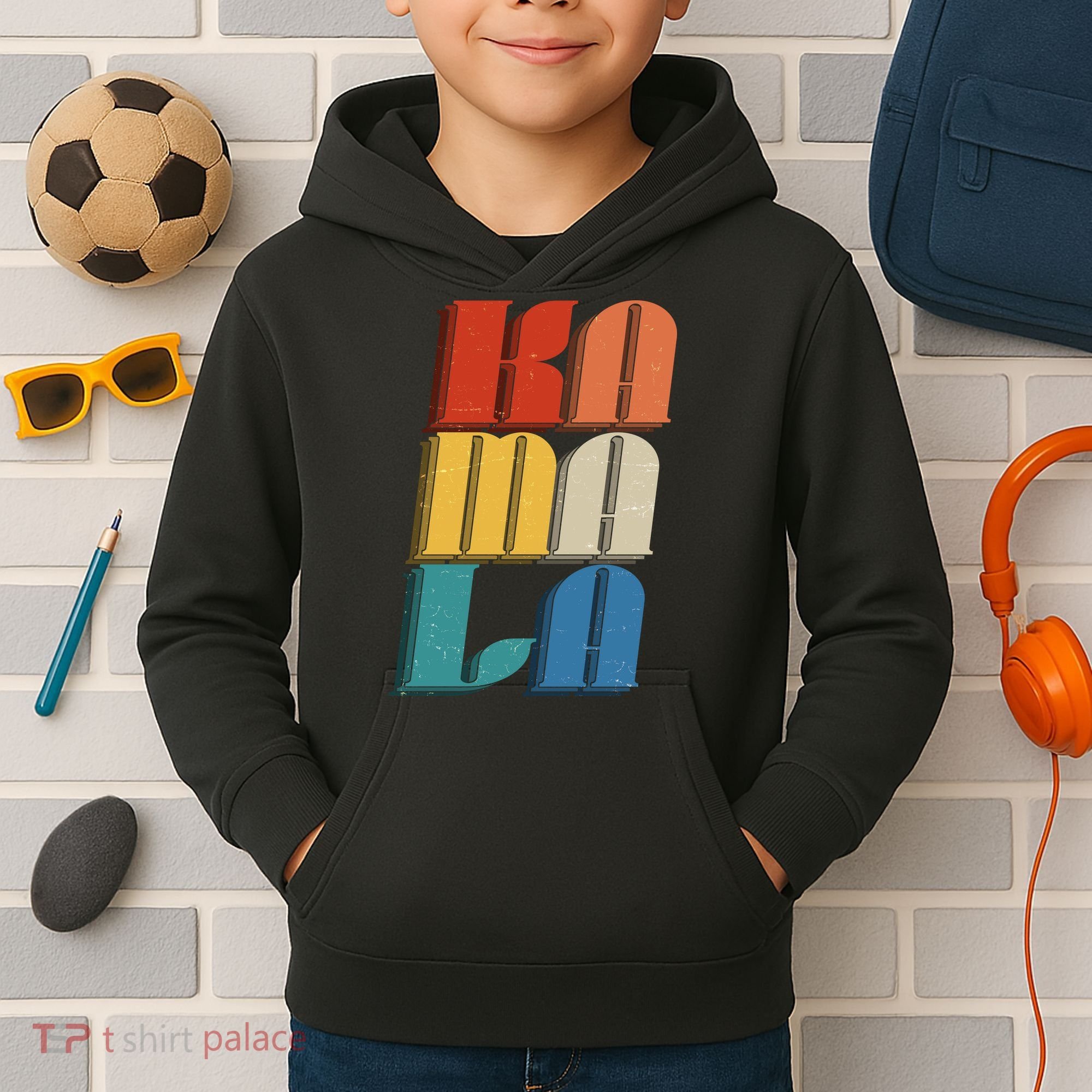 Retro Styled Text Kamala Harris Kids Hoodie