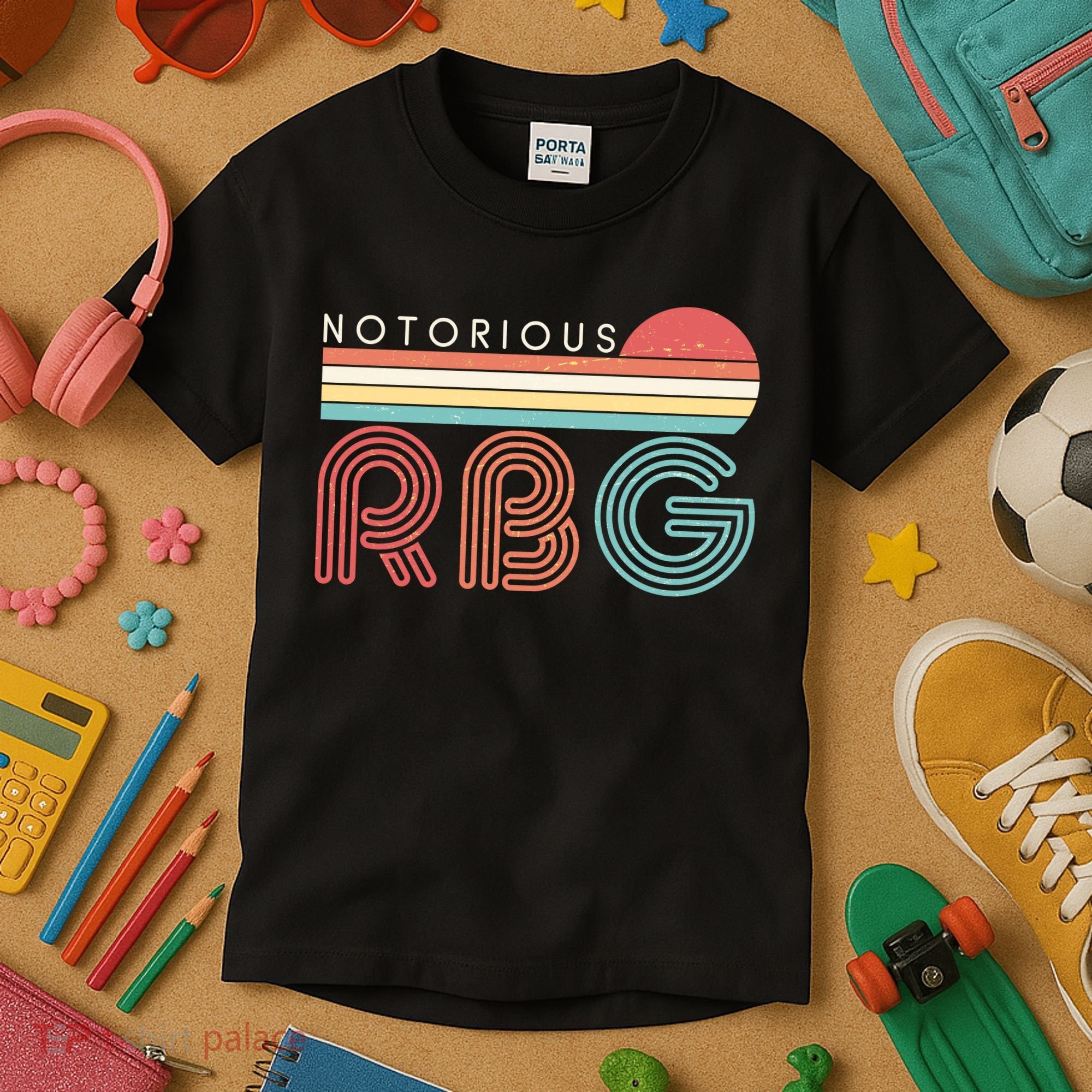 Retro Sun Notorious RBG Ruth Bader Ginsburg Tribute Kids T-Shirt