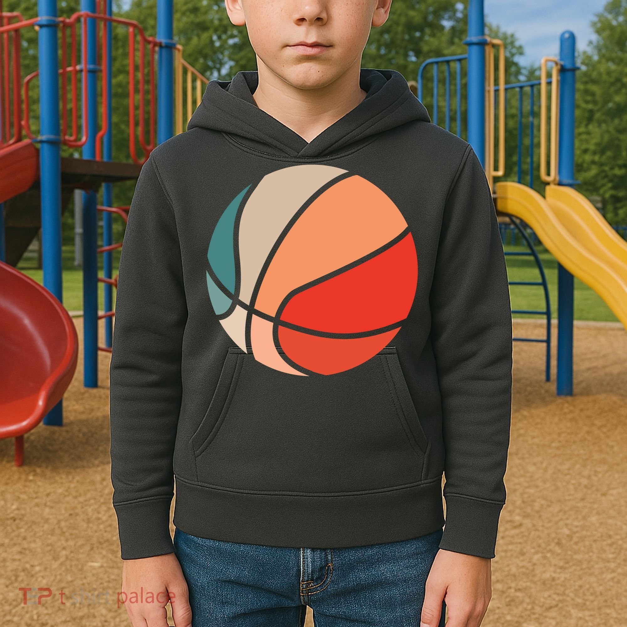 Retro Sunset Basketball Kids Hoodie