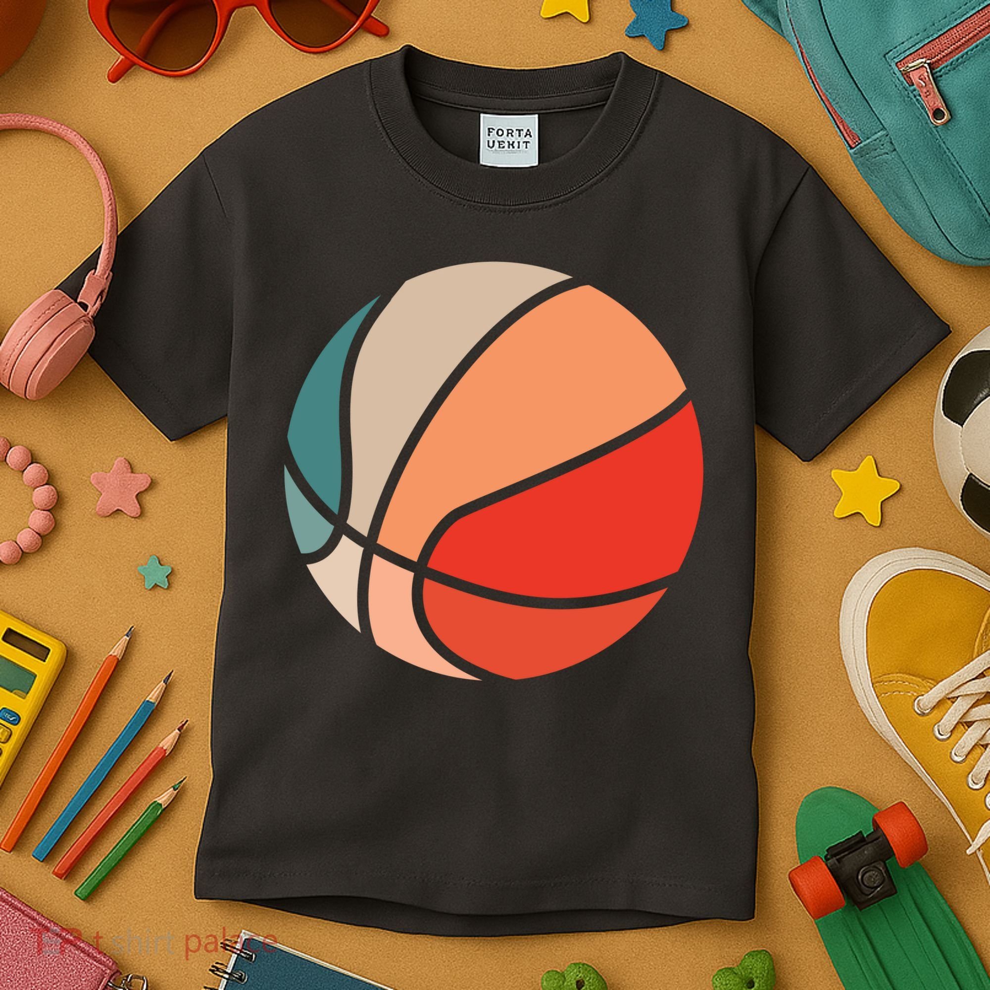 Retro Sunset Basketball Kids T-Shirt