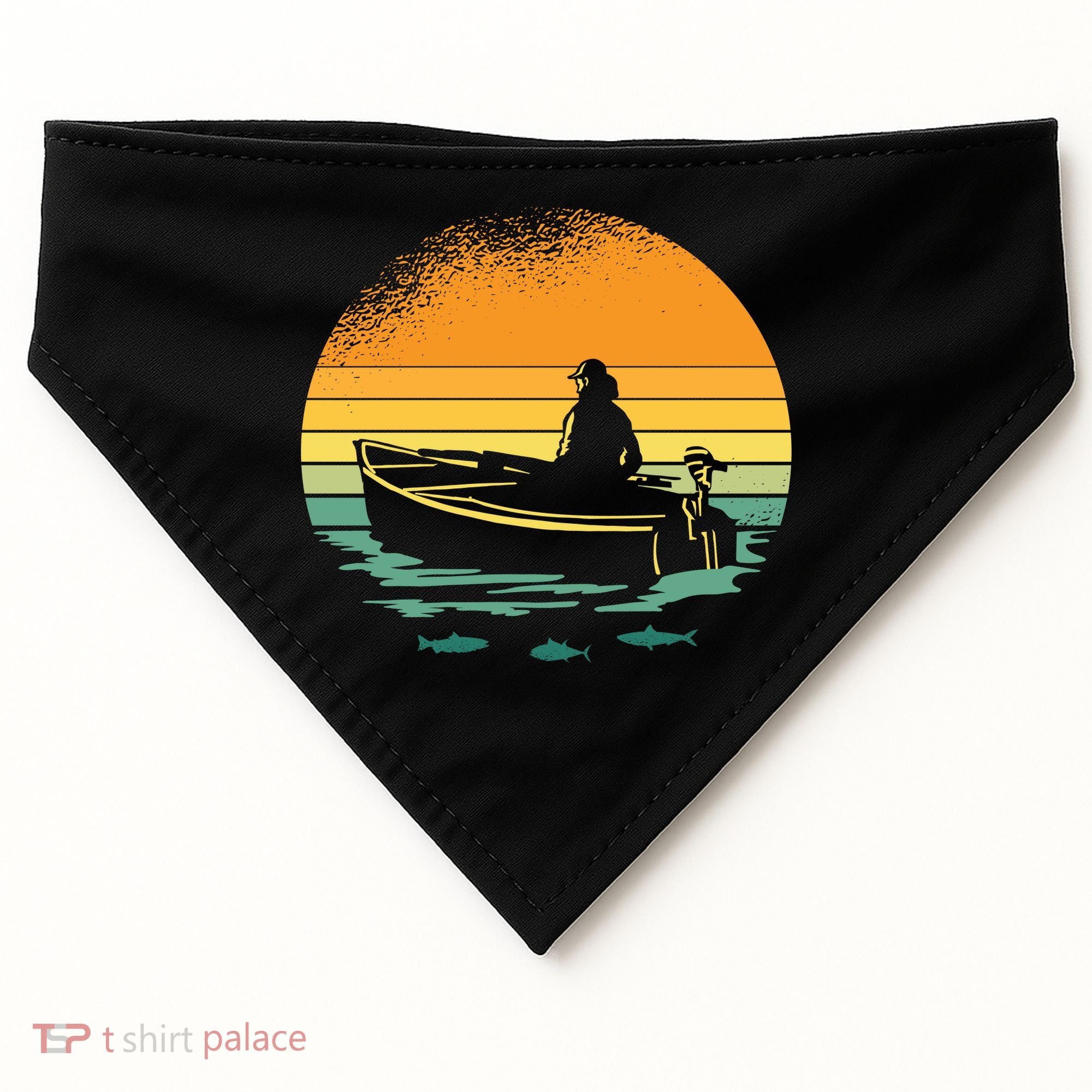 Retro Sunset Boat USA-Made Doggie Bandana