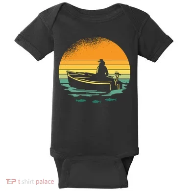 Retro Sunset Boat Baby Bodysuit