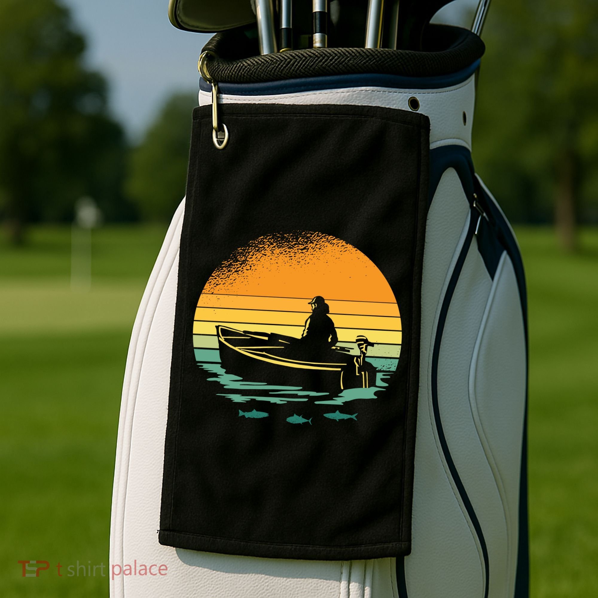 Retro Sunset Boat Golf Towel
