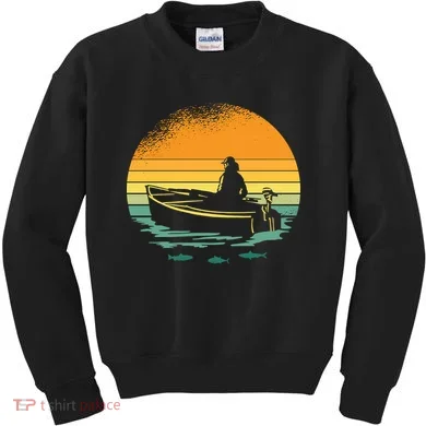Retro Sunset Boat Kids Sweatshirt