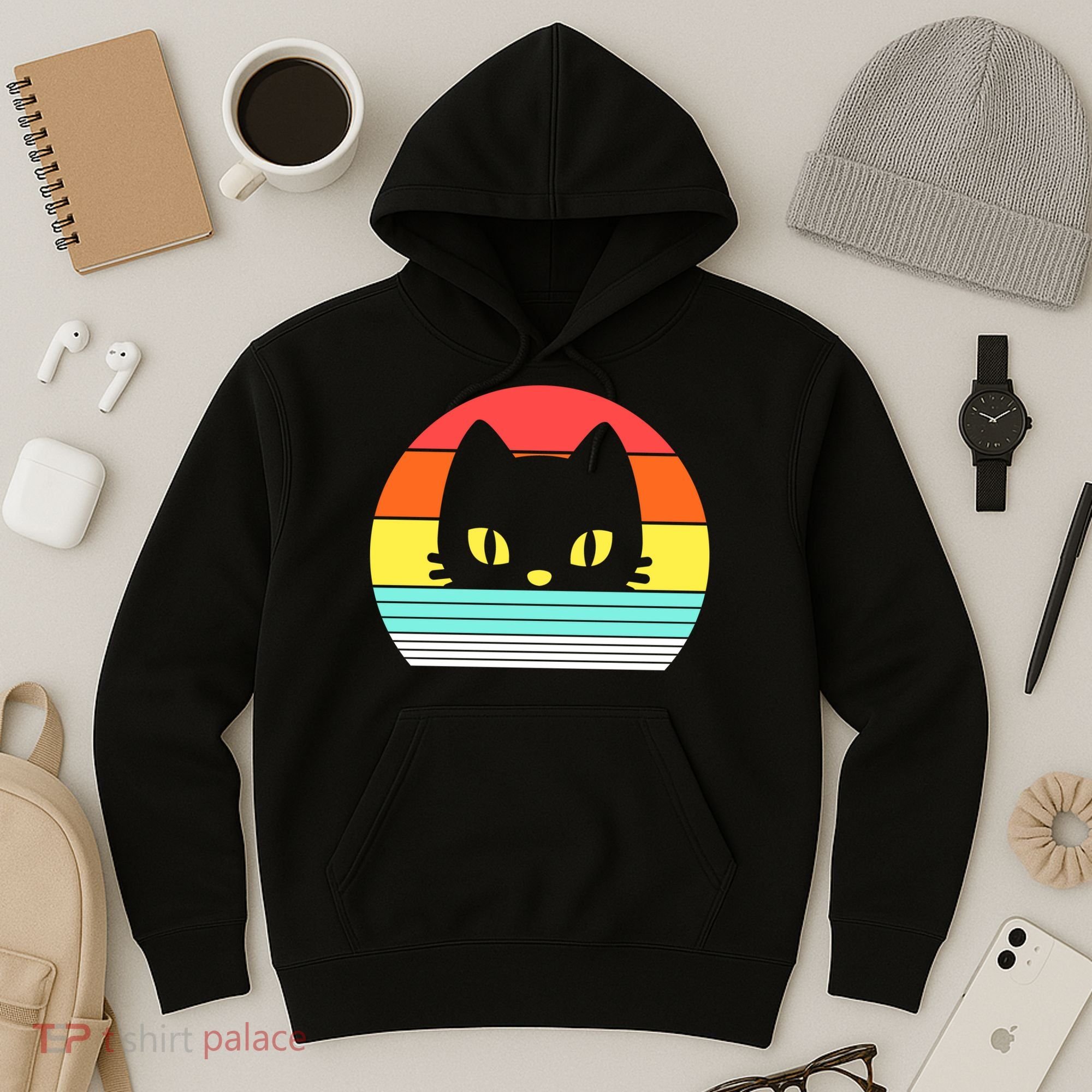 Retro Sunset Cat Hoodie