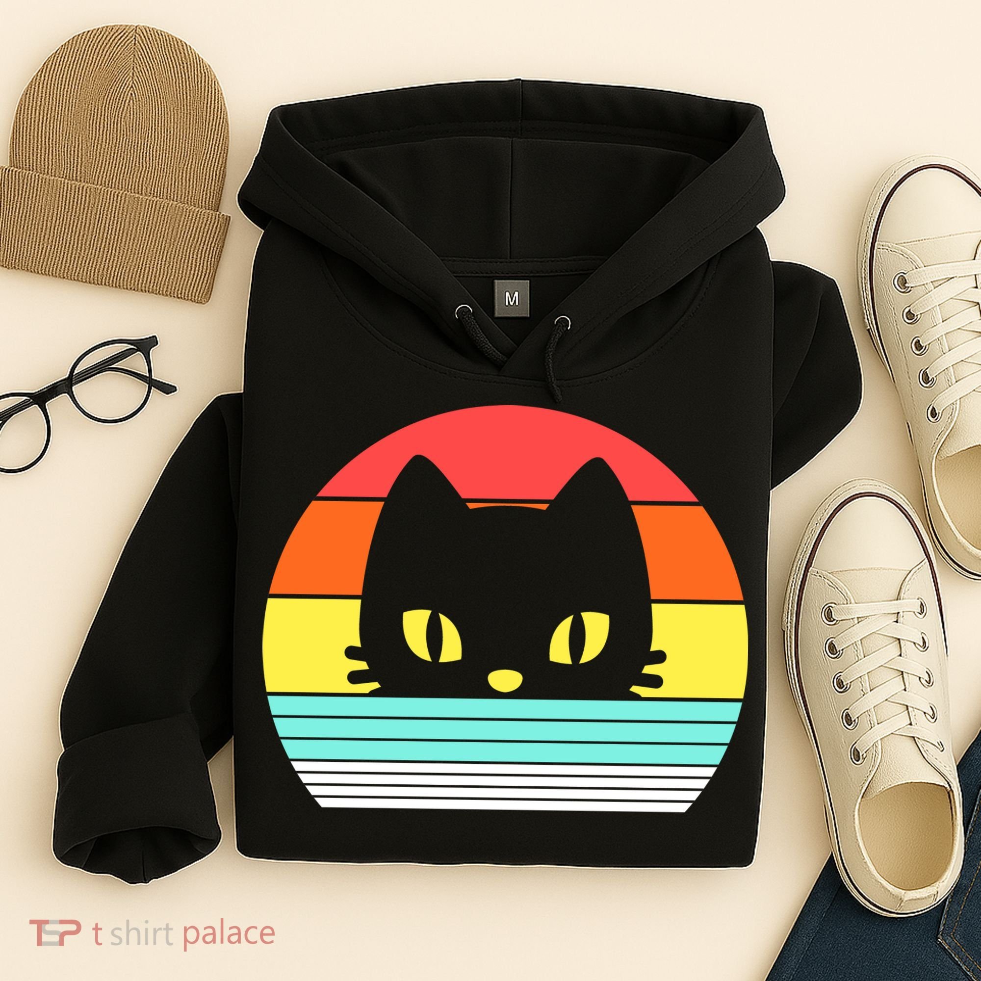 Retro Sunset Cat Hoodie