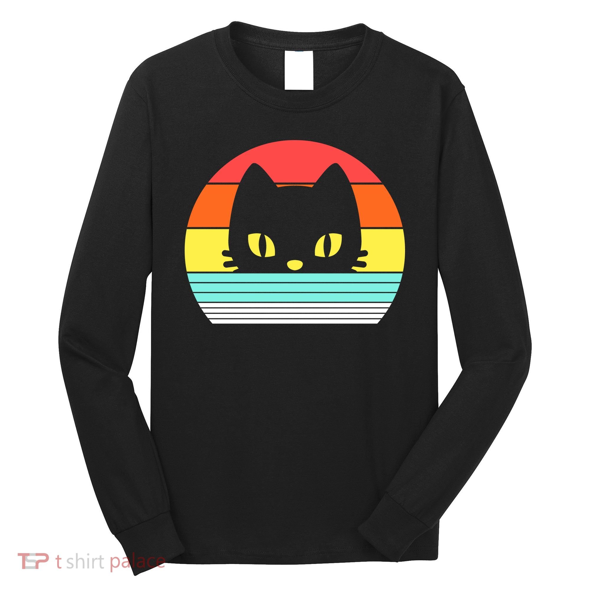 Retro Sunset Cat Long Sleeve Shirt