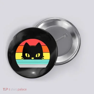 Retro Sunset Cat Button