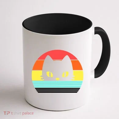 Retro Sunset Cat Coffee Mug back