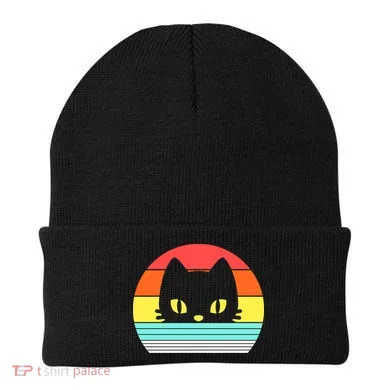 Retro Sunset Cat Beanie