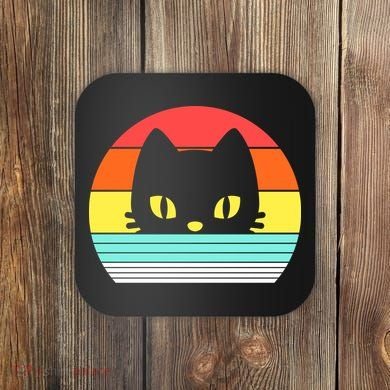 Retro Sunset Cat Coaster