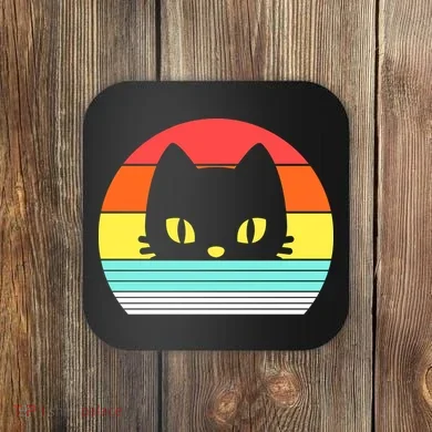 Retro Sunset Cat Coaster