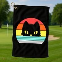 Retro Sunset Cat Golf Towel thumb 1