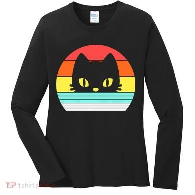 Retro Sunset Cat Women's Long Sleeve Shirt