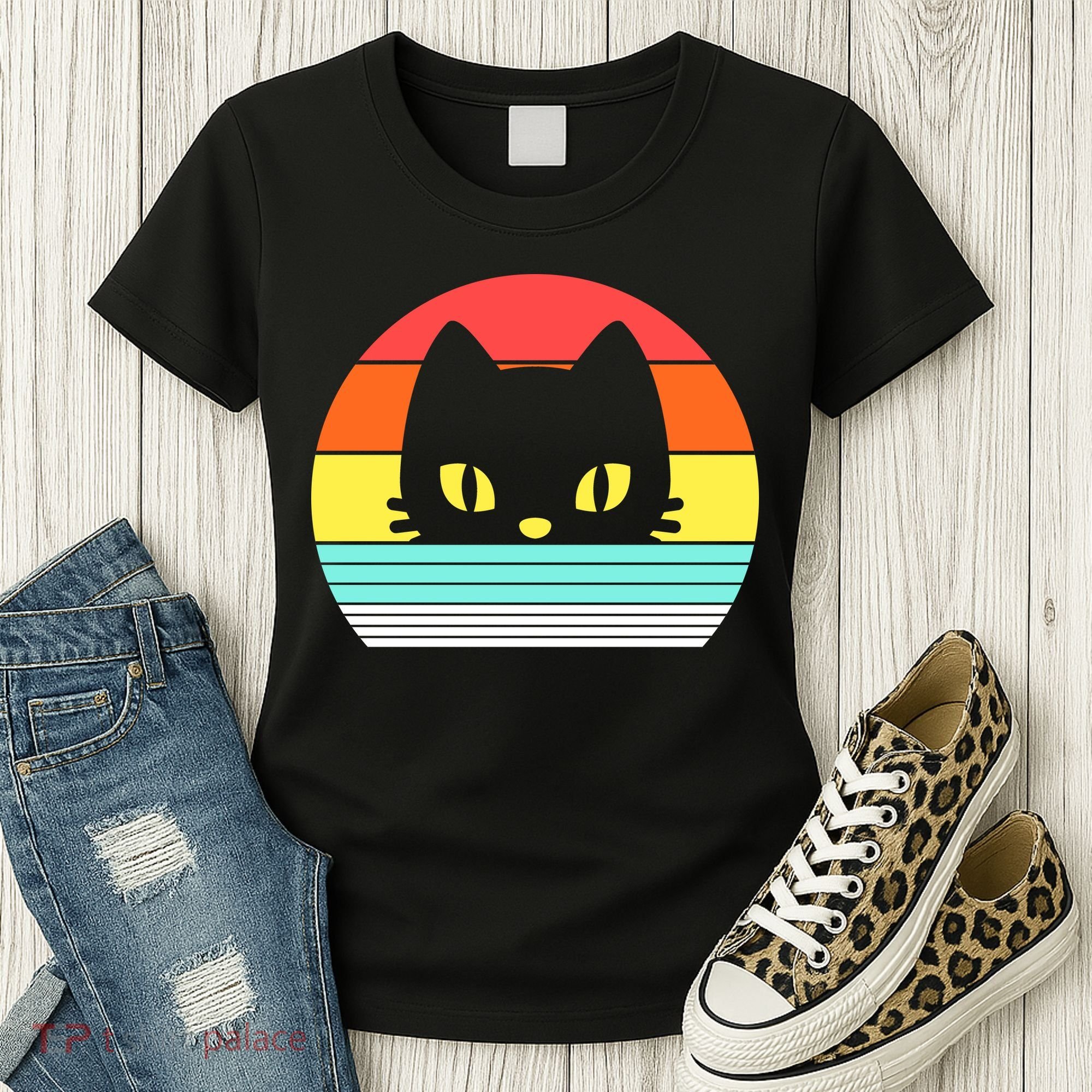 Retro Sunset Cat Women's T-Shirt