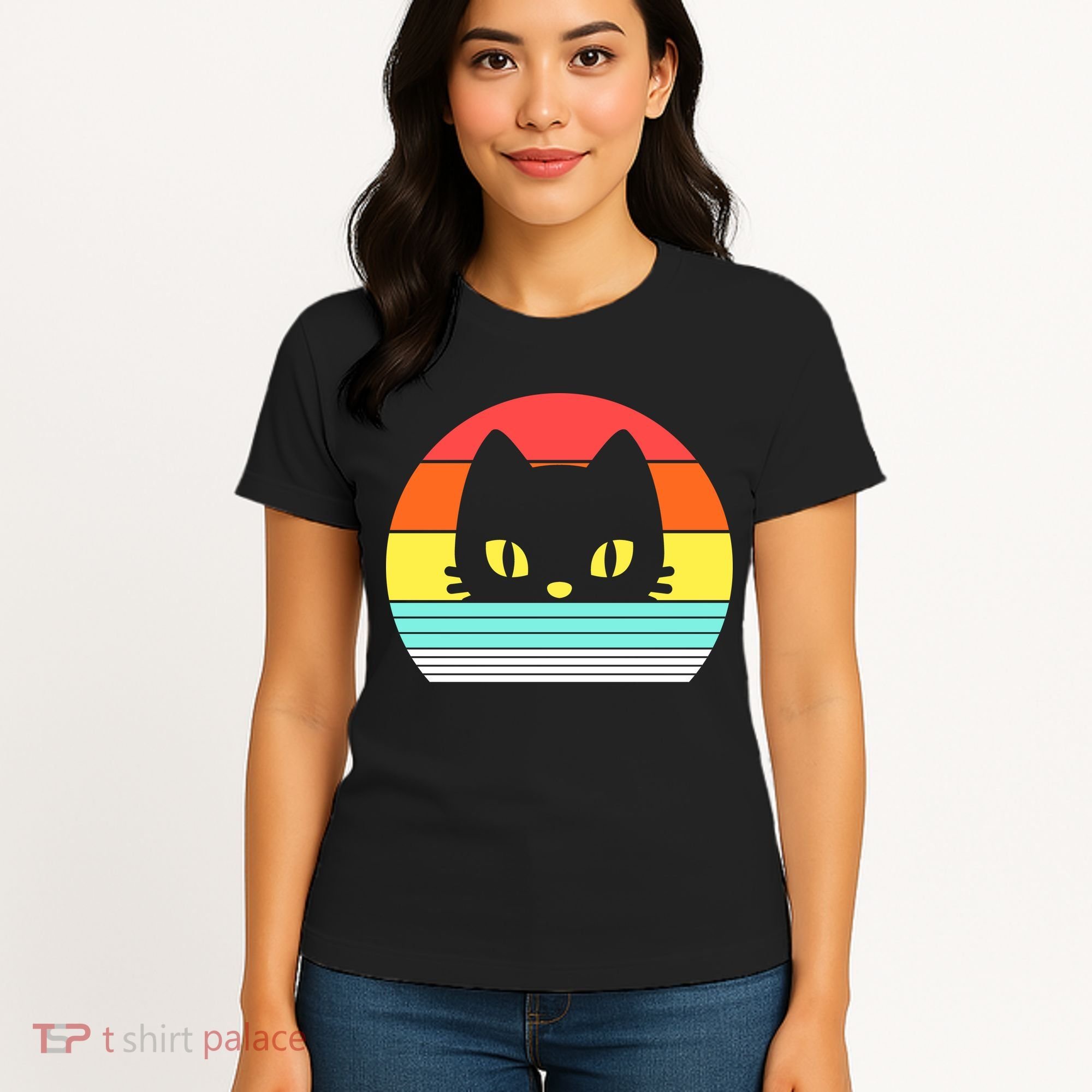 Retro Sunset Cat Women's T-Shirt