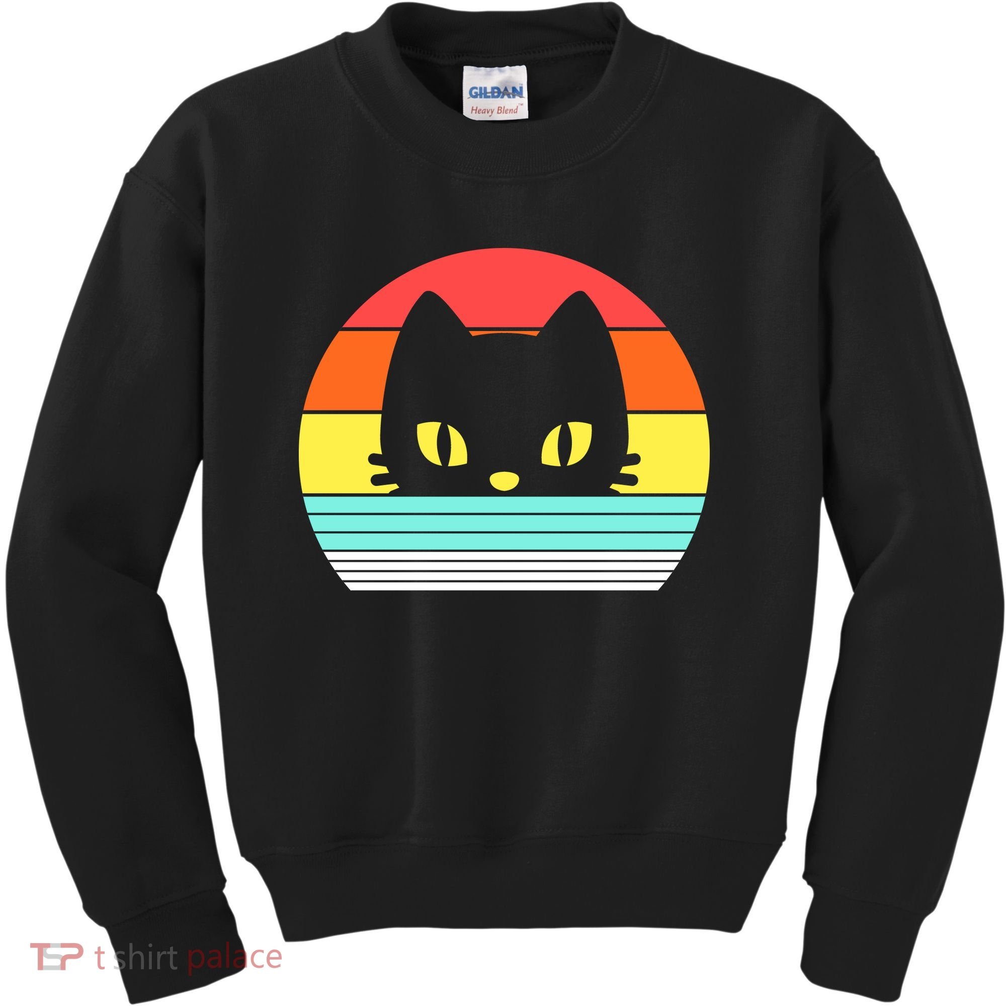 Retro Sunset Cat Kids Sweatshirt