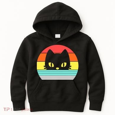 Retro Sunset Cat Kids Hoodie